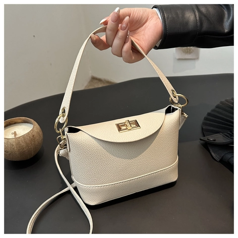 Borsa Secchiello Tracolla Donna Motivo Litchi Pelle PU Chiusura Girello Dorata Design Nicchia Borsa Versatile