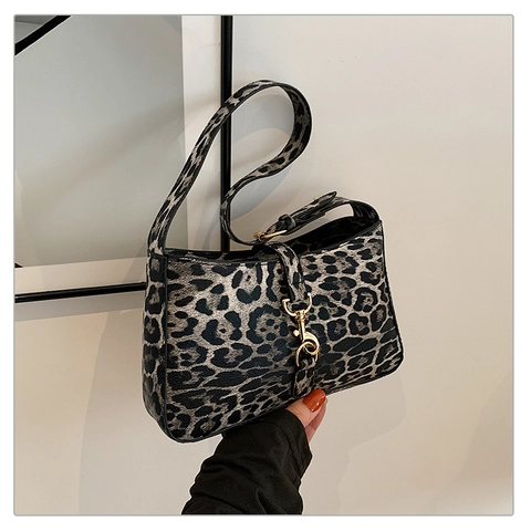Borsa Sottobraccio Con Stampa Leopardata Pelle PU Vintage Baguette Borsa A Spalla Con Fibbia In Metallo Dorato Per Donna