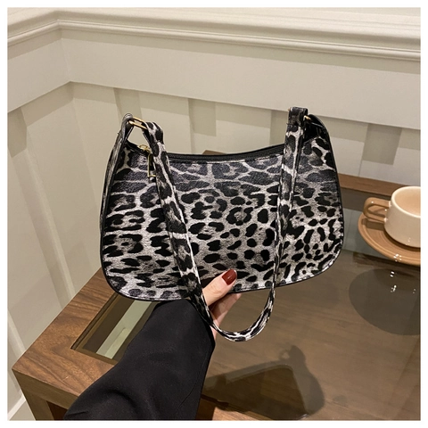 Borsa Baguette Con Stampa Leopardata Pelle PU Borsa A Spalla Sottobraccio Da Donna Stile Retro