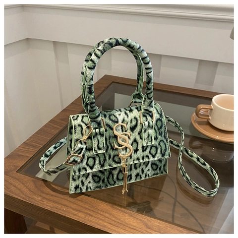 Borsa a Mano Piccola Quadrata con Stampa Leopardata Design di Nicchia Francese per Donna Vintage in Pelle PU con Nappina