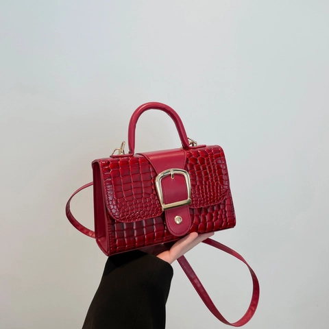 Bolso de Hombro de Cuero PU con Patrón de Cocodrilo Vintage para Mujer Bolso de Mano Cuadrado Retro con Mini Bolsa Desmontable