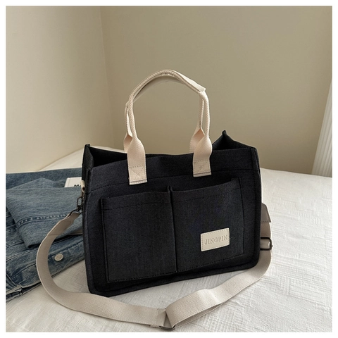 Vintage Canvas Tote Bag For Women Large Capacity Shoulder Crossbody Bag With Multiple Pockets Casual Commuting Handbag