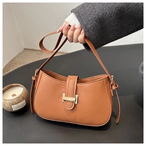 Damen Vintage PU Leder Unterarmtasche Minimalistisch Hobo Schultertasche Mit Metallverschluss Mode Vielseitig Casual Täglich Handtasche