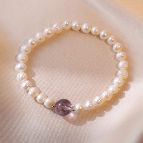 S925 Sterling Silver Freshwater Pearl Amethyst Bracelet Korean Baroque Style Beaded Jewelry For Women