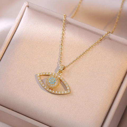 Evil Eye Anhänger Halskette Edelstahl Zirkon Strass Türkei Stil Modeschmuck Für Frauen