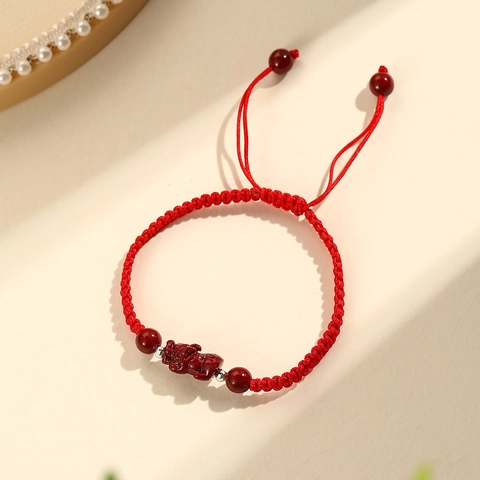 Bracelet Corde Rouge Fait Main Avec Perles Argentées Et Pendentif Pi Xiu Bracelet De Chance Ajustable Pour Femmes Hommes
