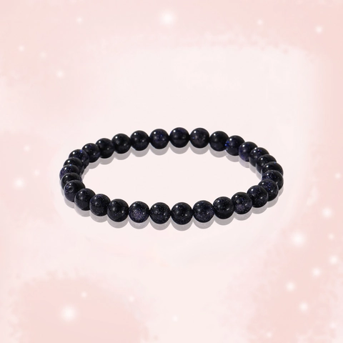 Bracelet En Perles De Pierre De Sable Bleu Effet Ciel Étoilé Scintillant Bijoux En Pierres Rondes Élastiques Pour Femmes