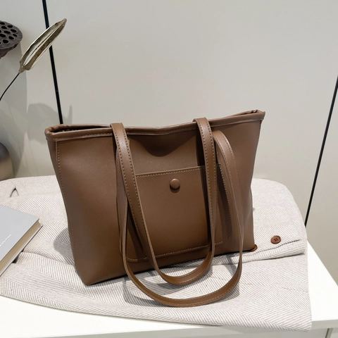 Borsa Tote da Donna Grande Capacità Minimalista Urbana in Pelle PU Borsa a Spalla Elegante Pendolare con Tasca Frontale