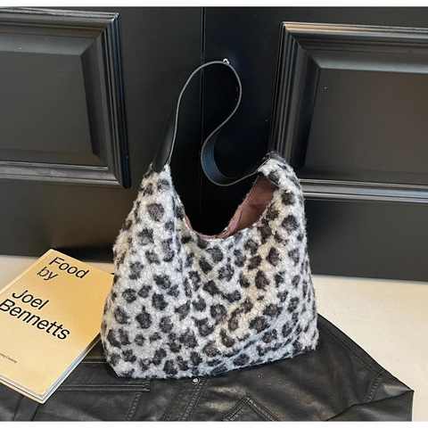 Borsa Tote In Peluche Con Stampa Leopardata Grande Capacità Borsa A Spalla Hobo In Pelliccia Sintetica Da Donna Moda