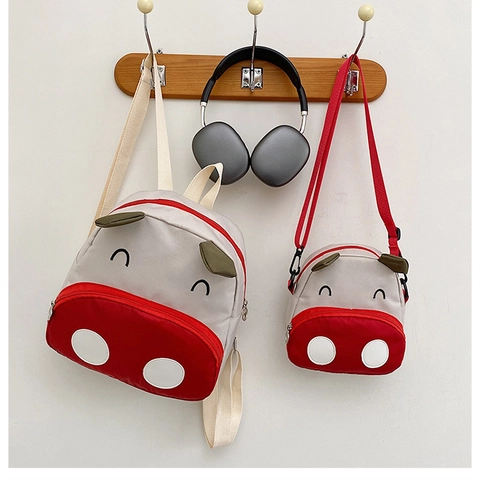 Kinder Cartoon Nijlpaard Rugzak En Schoudertas Schattig Dier Patroon Nylon Contrastkleur Kleuterschool Tas Voor Peuters Jongens Meisjes