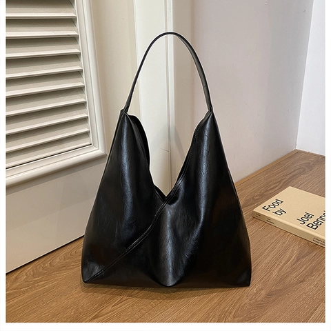 Damen Große Kapazität Tote Bag PU Leder Weich Geometrische Nähte Minimalistisch Pendeln Schulter Hobo Tasche Vintage