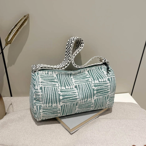 Damen Große Kapazität Nylon Tote Bag Koreanischer Stil Kariert Geometrische Textur Breiter Riemen Lässige Umhängetasche