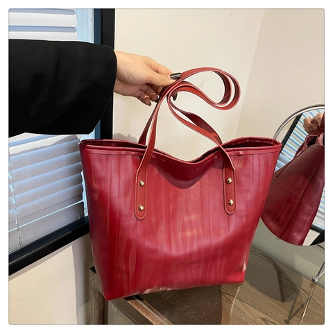 Damen Tote Bag Große Kapazität Minimalistische PU Leder Pendler Umhängetasche Handtasche Mit Metallnieten Mode Tasche