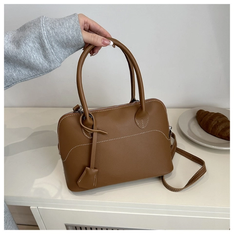 Borsa a Mano Boston in Pelle PU Retrò da Donna Con Cuciture a Contrasto Borsa a Tracolla Casual per Ufficio e Quotidiano