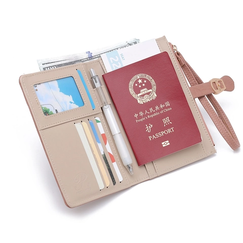 Funda Pasaporte Mujer Cuero PU Multi Funcional Cartera De Viaje Organizador De Tarjetas Con Correa De Muñeca Y Cremallera