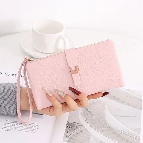 Lange Damen Geldbörse Aus PU Leder Mit Litschi Muster Und Handschlaufe Metall C Schnalle Große Kapazität Clutch Handtasche