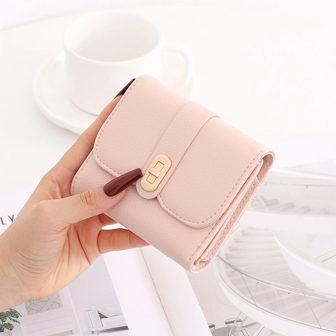 Damen Kleiner Gefalteter Geldbeutel PU Leder Litschimaserung Metallschloss Viele Kartenfächer Reißverschlussfach Clutch