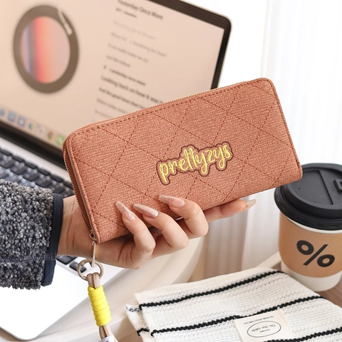 Damen Lange Gesteppte Brieftasche Kunstleder Reißverschluss Handtasche Aufbewahrungstasche Minimalistisches Gittermuster Portemonnaie
