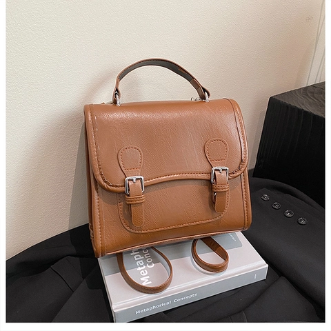 Vintage British Style Cambridge Backpack PU Leather For Women Preppy Fashion Square Handbag Crossbody Bag Multi Functional