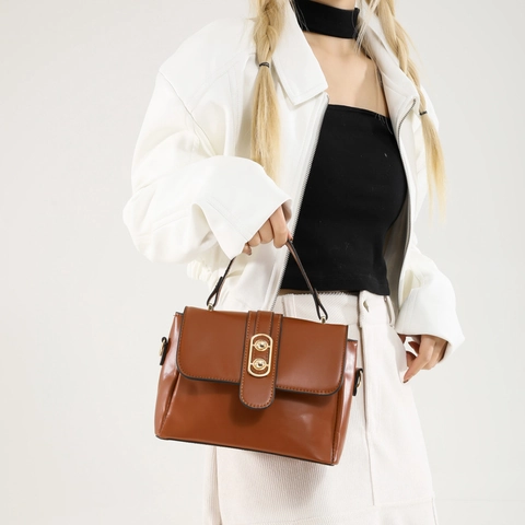 Handtasche Für Frauen PU Leder Retro Flap Square Tasche Mit Gold Metallschließe Griff Verstellbarer Schultergurt Crossbody