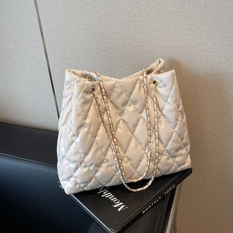 Gesteppte Rauten Tote Bag PU Leder Kettengurt Große Kapazität Pendler Schultertasche Für Frauen