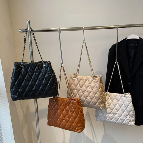 Gesteppte Rauten Tote Bag PU Leder Kettengurt Große Kapazität Pendler Schultertasche Für Frauen
