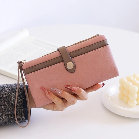 Damen Vintage PU Leder Lange Brieftasche Matte Ziernähte Multifunktionale Clutch Geldbörse Mit Handschlaufe Handtasche