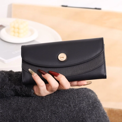 Portafoglio Lungo da Donna in Pelle PU Con Fibbia in Metallo Dorato Porta Carte ad Alta Capacità Pochette Borsa Con Patta