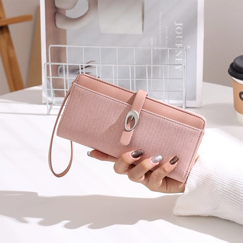 Damen Mode Lange Brieftasche Gestreifte PU Leder Handkupplungstasche Mit Handschlaufe Multifunktionale Kartenhalter Geldbörse