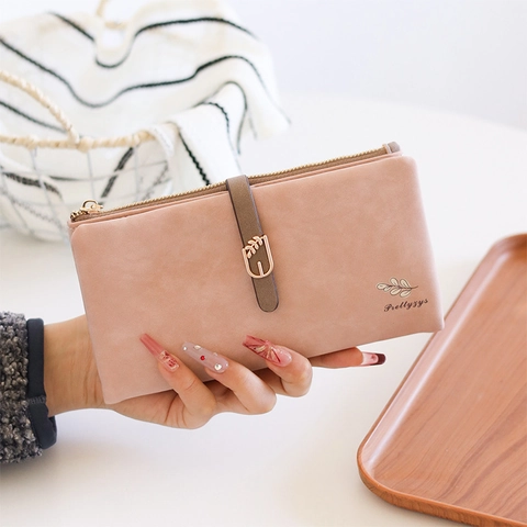 Prettyzys Donna Portafoglio Lungo Moda Pelle PU Pochette Decorazione Foglia Metallo Grande Capacità Multi Slot Carte Borsa