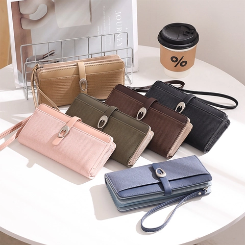 Damen Mode Lange Brieftasche Gestreifte PU Leder Handkupplungstasche Mit Handschlaufe Multifunktionale Kartenhalter Geldbörse