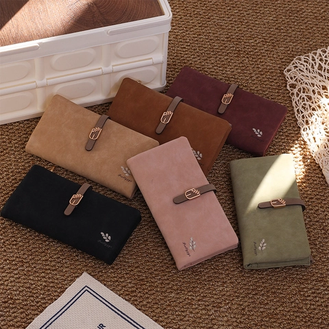 Prettyzys Donna Portafoglio Lungo Moda Pelle PU Pochette Decorazione Foglia Metallo Grande Capacità Multi Slot Carte Borsa