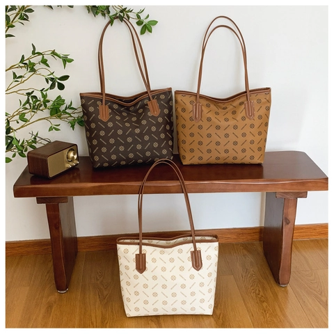 Dames Vintage Bedrukte PU Leren Tote Bag Grote Capaciteit Pendelen Enkele Schoudertas Stedelijk Minimalistisch Handtas
