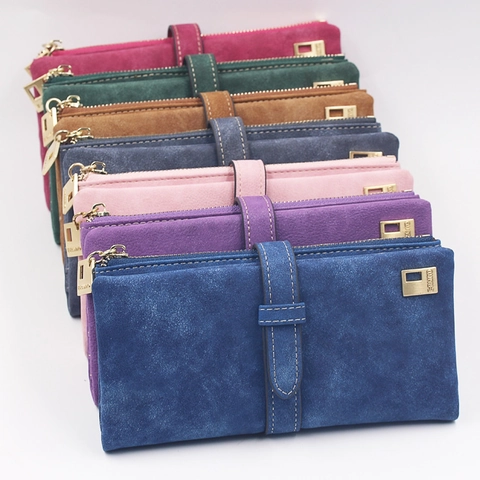 Damen Vintage Mattierte PU Leder Lange Geldbörse Große Kapazität Multi Kartenfächer Strap Schnalle Reißverschluss Clutch Alltag
