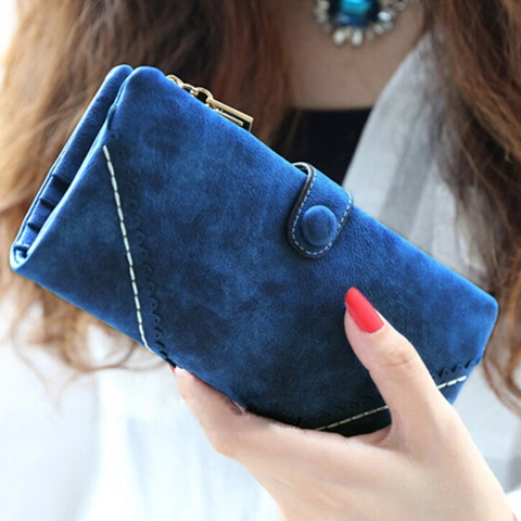 Damen Geldbörse Lang Matt PU-Leder Retro Wellennaht Clutch Multi Kartensteckplatz Reißverschluss Druckknopf Handytasche