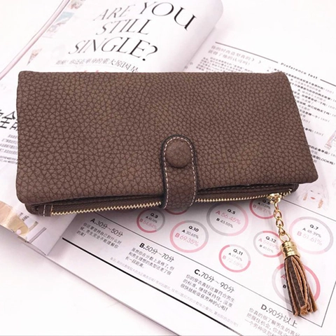 Damen Lange PU-Leder Geldbörse Litschi-Muster Quaste Reißverschluss Große Kapazität Clutch Multifunktional Kartenhalter
