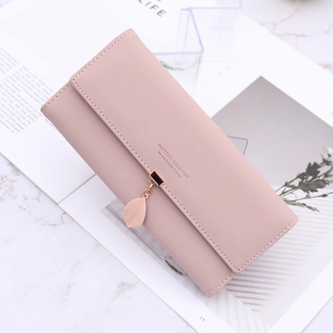 Damen Lange Brieftasche PU Leder Blatt Anhänger Geldbörse Mode Große Kapazität Dreifach Gefaltet Kartenhalter Clutch Handtasche