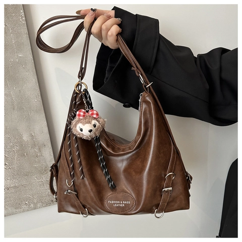 Damen Vintage PU Leder Tote Bag Große Kapazität Vielseitig Einzel Doppel Schulter Hobo Tasche Koreanischer Stil Weiche Handtasche