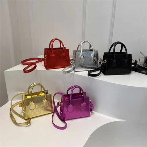 Damen Mini Metallic Gesteppte Handtasche Patent PU Leder Kleine Quadratische Handtasche Mode Umhängetasche Für Party Alltag