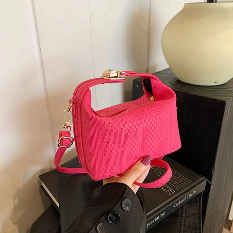 Women Woven Texture Crossbody Bag PU Leather Mini Square Handbag With Lock Modern Casual Commute Shoulder Bag Fashion Purse
