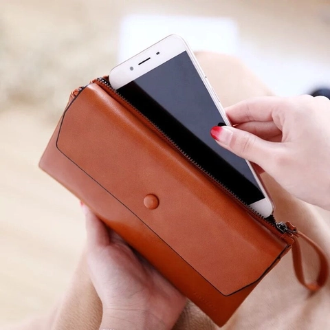 Damen Lange Geldbörse Große Kapazität PU Leder Handyhülle Clutch Mit Handschlaufe Gesteppt Multi Kartenfächer Münzfach