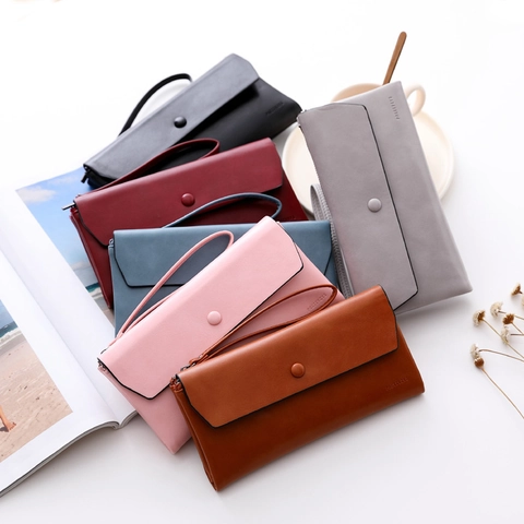 Damen Lange Geldbörse Große Kapazität PU Leder Handyhülle Clutch Mit Handschlaufe Gesteppt Multi Kartenfächer Münzfach