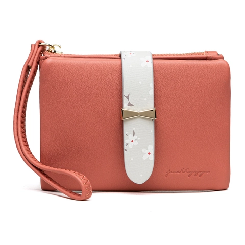Portafoglio Corto da Donna in Pelle PU con Cinturino Floreale Fibbia a Farfalla Portamonete con Cerniera Casual Fashion Porta Carte