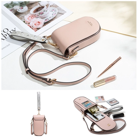PU Leather Mobile Phone Crossbody Bag Vertical Square Multi Card Slots Mini Shoulder Bag Floral Strap For Women