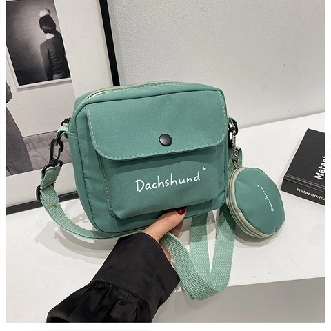 Women Casual Canvas Crossbody Bag And Round Coin Purse Letter Print Flap Small Square Shoulder Bag For Daily Travel