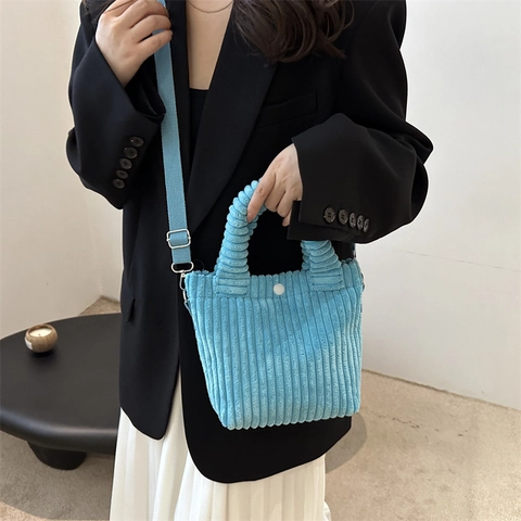 Cord Umhängetasche Für Damen Strukturierte Schulterhandtasche Mit Verstellbarem Riemen Und Knopfloch Casual Street Style