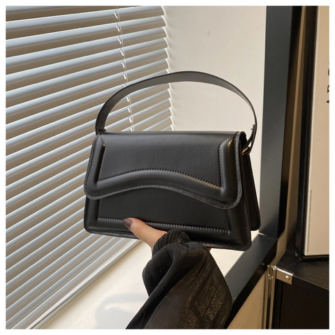 Borsa A Mano Chic Con Patta Ondulata In Pelle PU Piccola Borsa A Tracolla Quadrata Minimalista Donna Tendenza