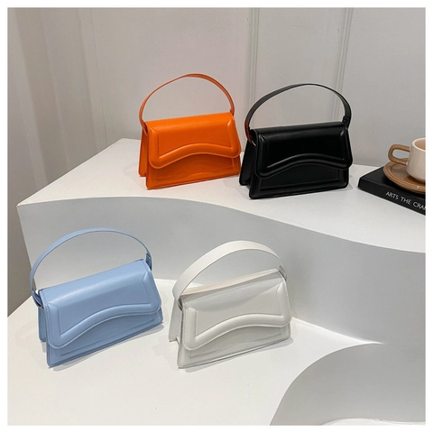 Borsa A Mano Chic Con Patta Ondulata In Pelle PU Piccola Borsa A Tracolla Quadrata Minimalista Donna Tendenza