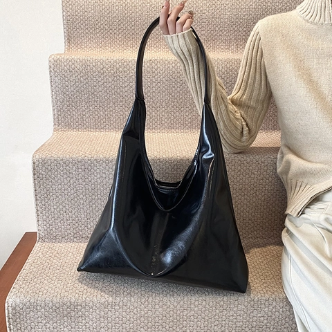 Bolso de Hombro para Mujer de Gran Capacidad de Cuero PU Brillante Retro Minimalista Viaje Diario Bolso de Axila Moda