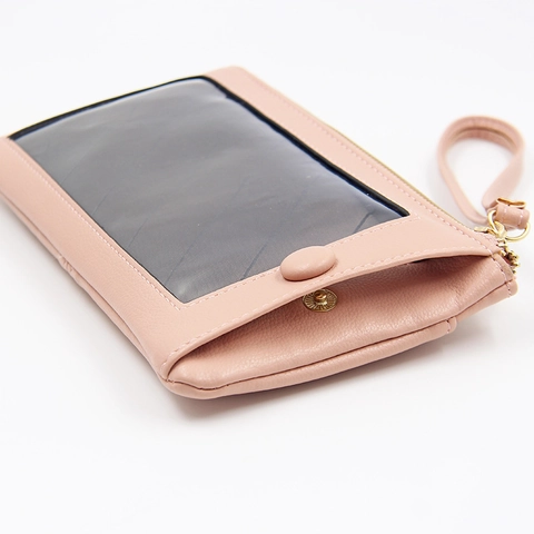 Portefeuille de Téléphone en Cuir PU Multifonctionnel pour Femmes Avec Fenêtre Tactile Double Fermeture Éclair Pochette Dragonne Grande Capacité Porte-monnaie Quotidien